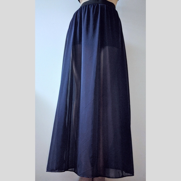 5/$25 Blue sheer flowy maxi skirt elastic high waisted - Picture 2 of 6